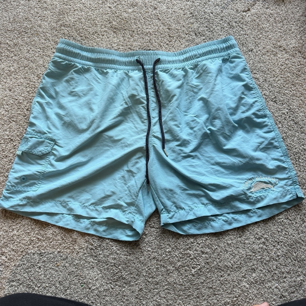 Tommy Bahama Men's XL Blue Trunks Swim Shorts Marlin Logo Mesh Lined Elastic